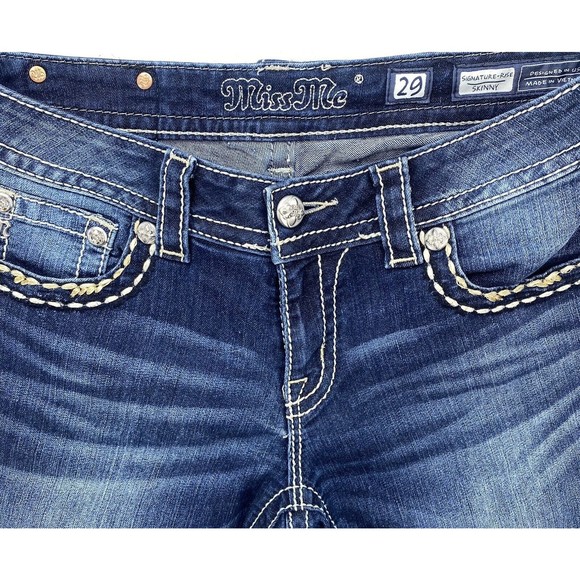 Miss Me Womens Signature Rise Skinny Jeans Embellished Pockets Blue Size 29 - Picture 15 of 16